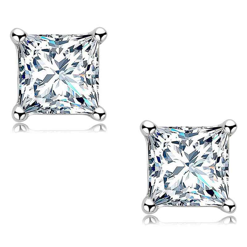 Princess Cut Moissanite Earrings – 0.5ct Total White Gold-Plated, Simple Elegant Design