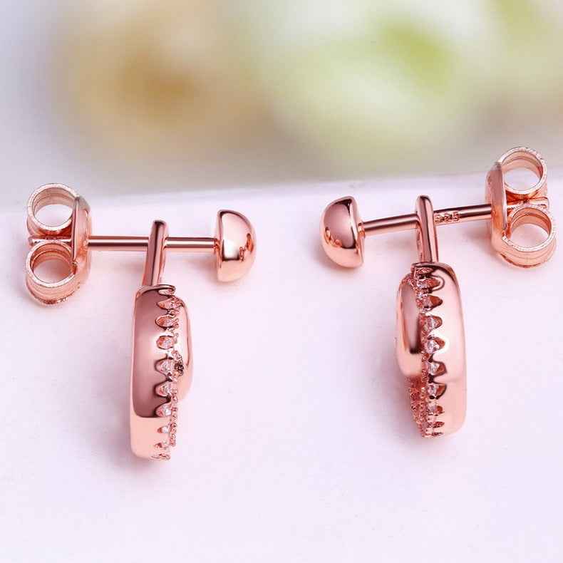 Rose Gold Amethyst Earrings - Halo Drop Design