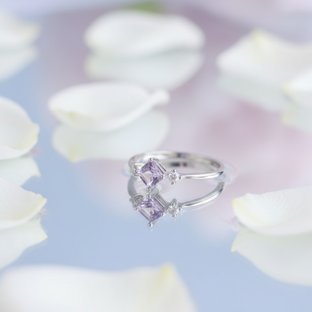 Lilac Princess Square Sterling Silver Ring - Eterna
