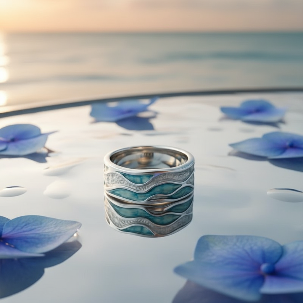 Aurora Ocean Wave Ring – Unisex Silver Beach Holiday Jewelry | Coastal-Inspired Shimmer Statement - Eterna