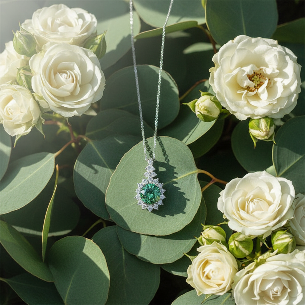 Moissanite Full Pavé Necklace – U-Shaped Pendant, White Round Stone, Modern Sparkle - Eterna