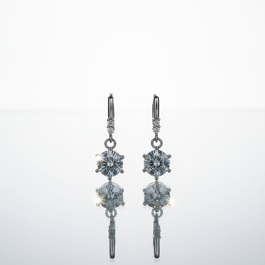 One Carat Moissanite Stud Earrings – Sterling Silver, Classic Brilliant Cut, 1ct Total - Eterna