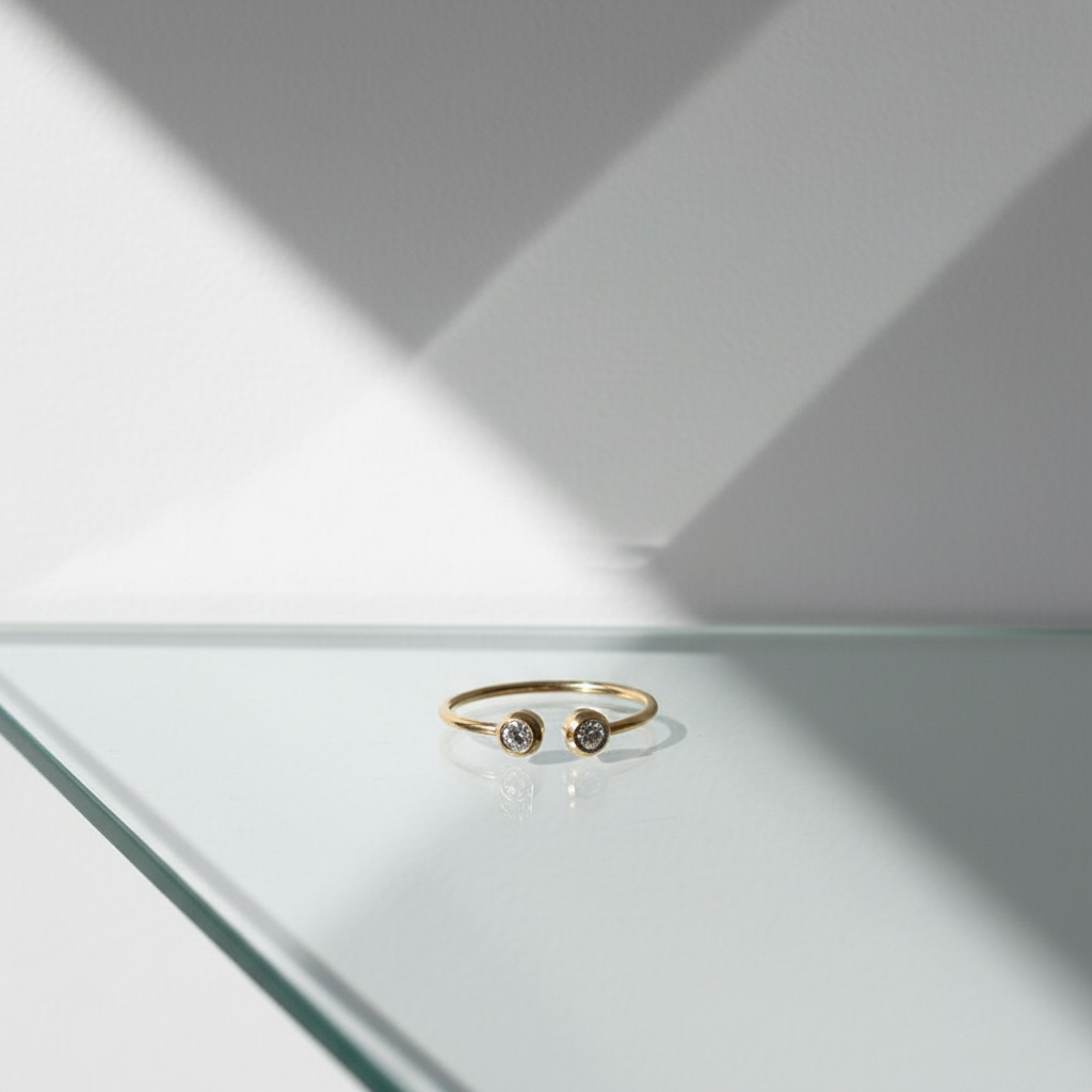 18K Gold-Plated Titanium Steel Ring – Fine Rhinestone Accents, Geometric Tree Design (Sizes 6–8) - Eterna