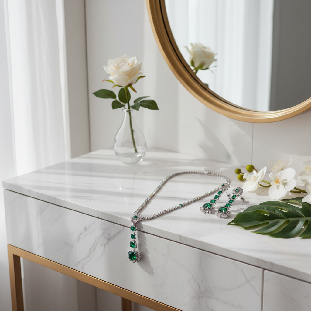 Luxury Zircon Flower Jewelry Set – Pendant Necklace & Earrings, Four Colors, Elegant Gift Set - Eterna