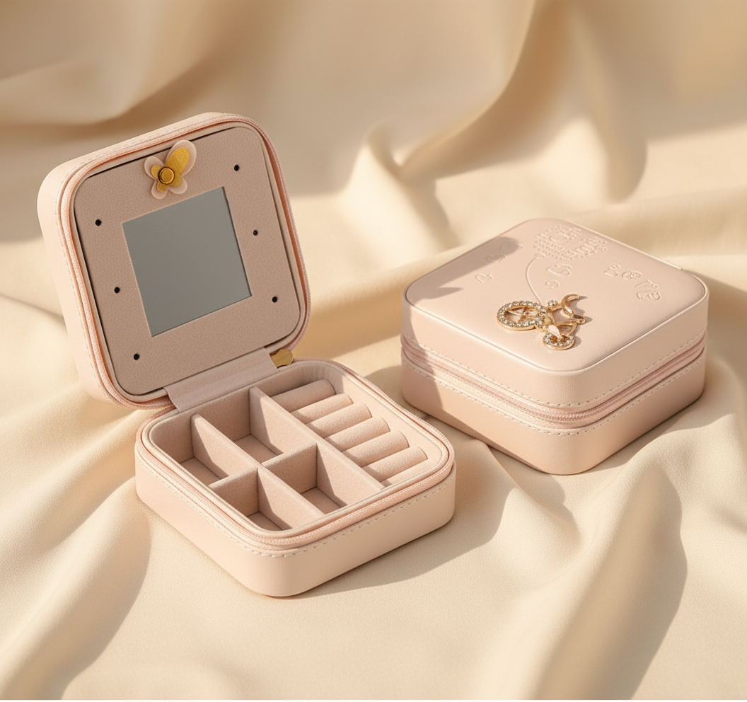 Jewelry holder on cream fabric