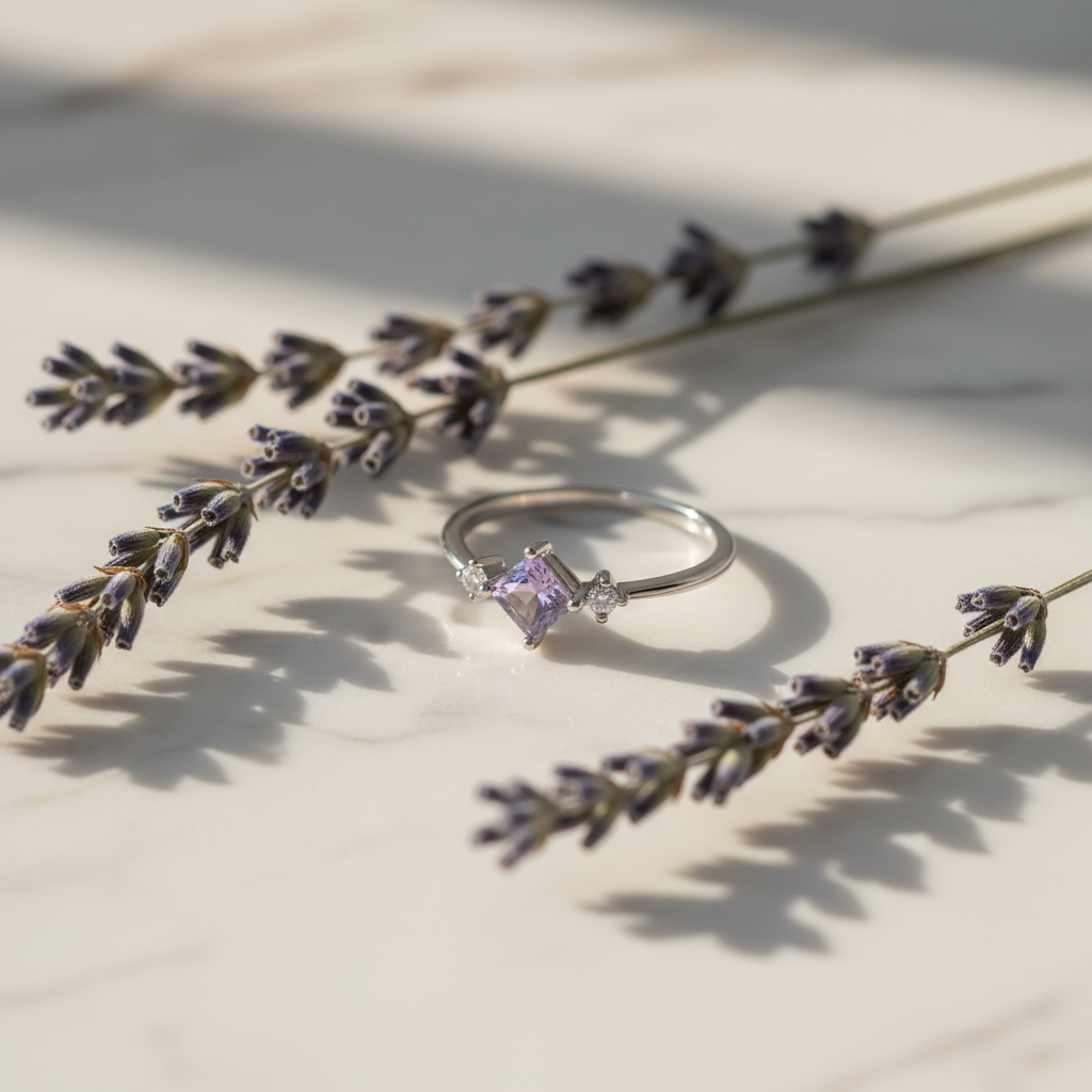 Lilac Princess Square Sterling Silver Ring - Eterna