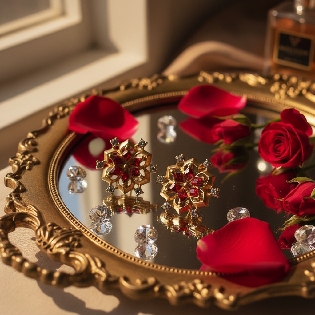 Snowflake Ruby Antique Retro Ear Clips – Vintage Glamour, No Piercing Required - Eterna