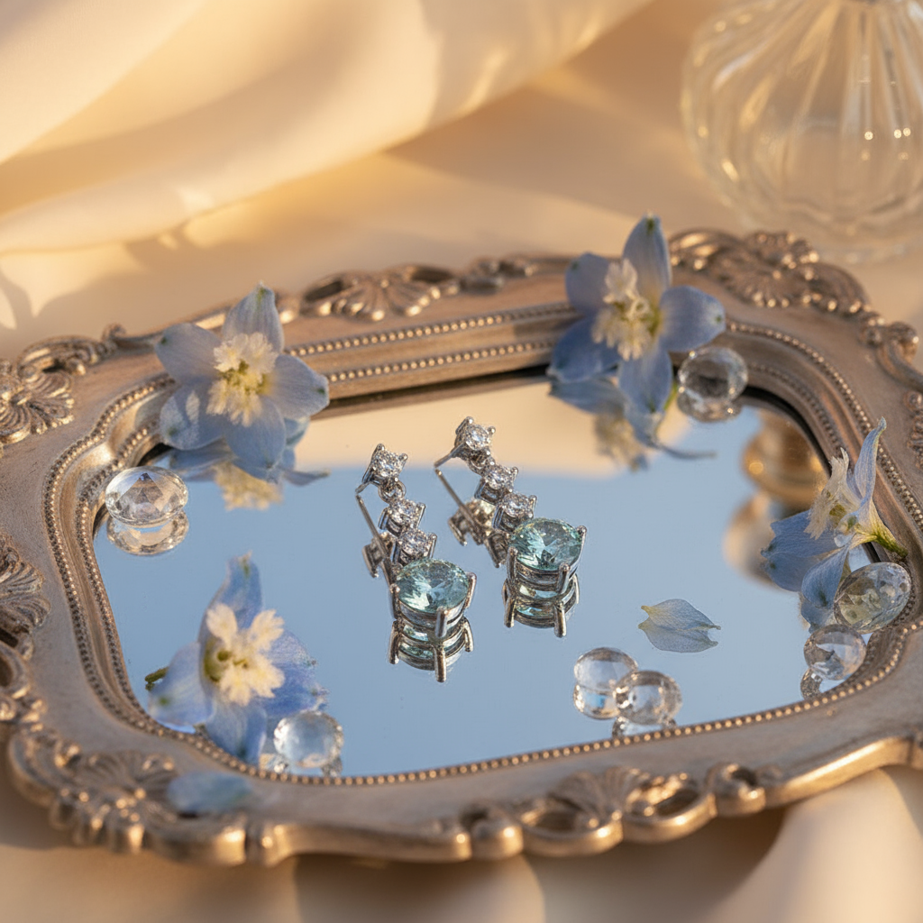 Blue Moissanite Stud Earrings – 6.5mm, Sterling Silver Setting, Vibrant Faceted Brilliance - Eterna