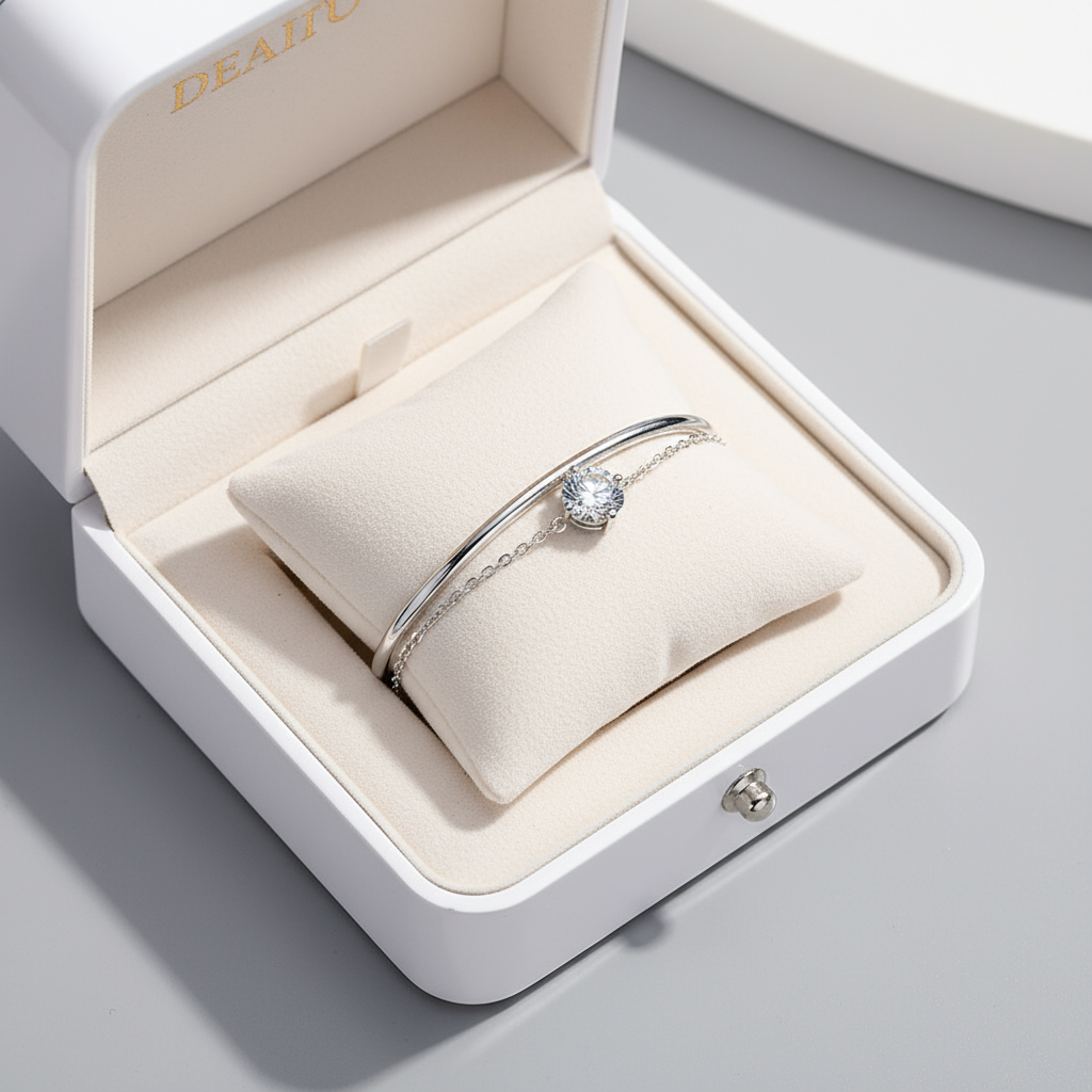 Twin Moissanite & Sterling Silver Bracelet – Double Design, K Gold or K Platinum Luxury Finish - Eterna