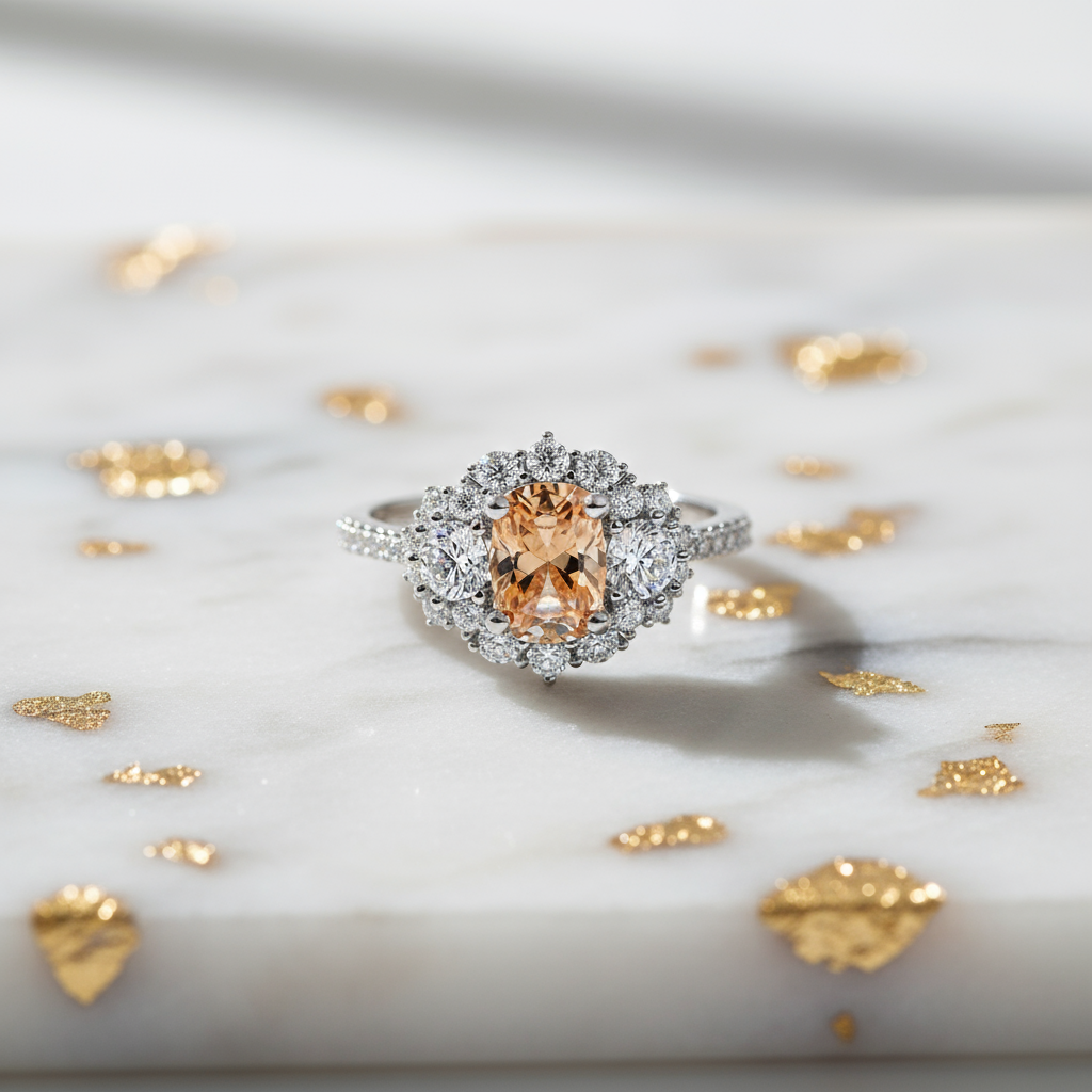 Moissanite Champagne S925 Silver 18K Gold Plating Women's Ring - Eterna