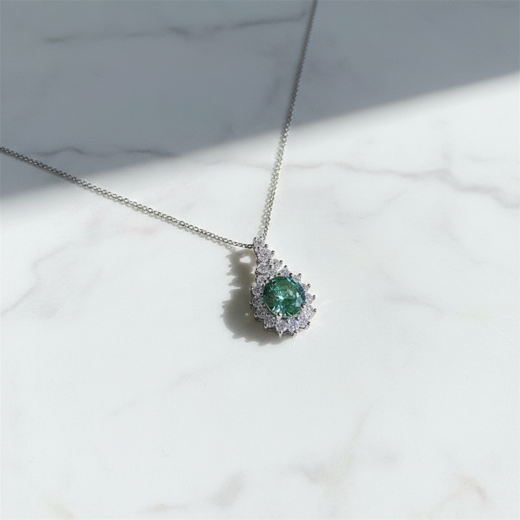 Moissanite Full Pavé Necklace – U-Shaped Pendant, White Round Stone, Modern Sparkle - Eterna