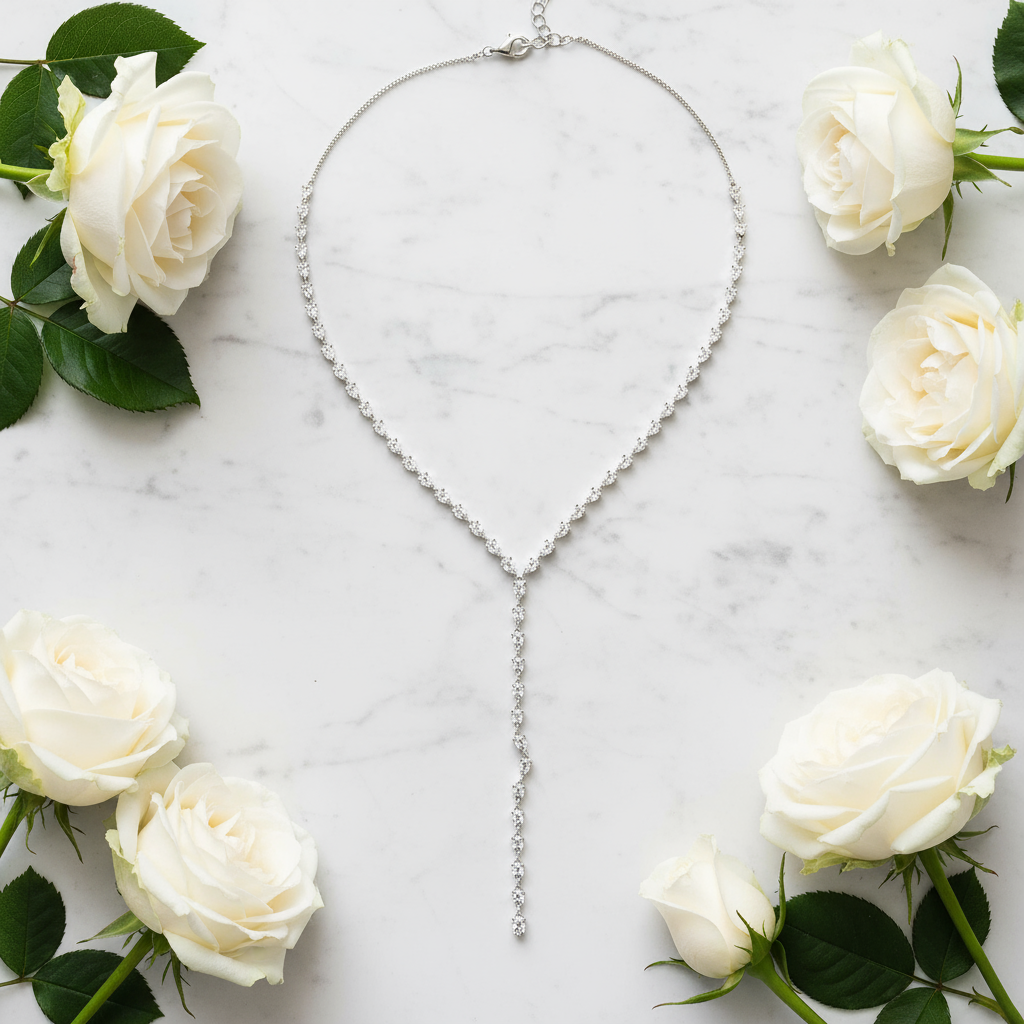 18K Gold-Plated Water Drop Zircon Tassel Necklace – Y-Shaped, French Retro Style - Eterna