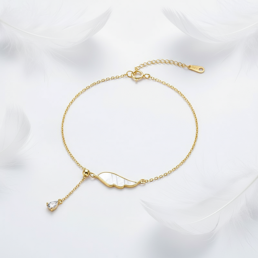 Fine S925 Sterling Silver Link Chain Bracelet – Light Beads, White Shell, Wings & Tassel, Silver or Gold Finish - Eterna