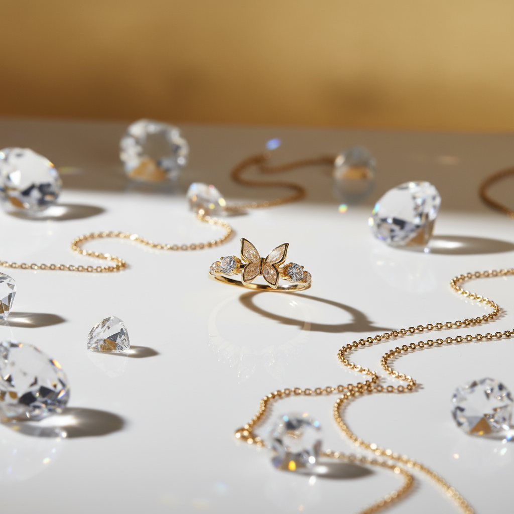 Diamond Inlaid Butterfly Ring – Thick Real Gold Plated Adjustable Luxury Party Jewelry | Women's Elegant Sweet Statement - Eterna