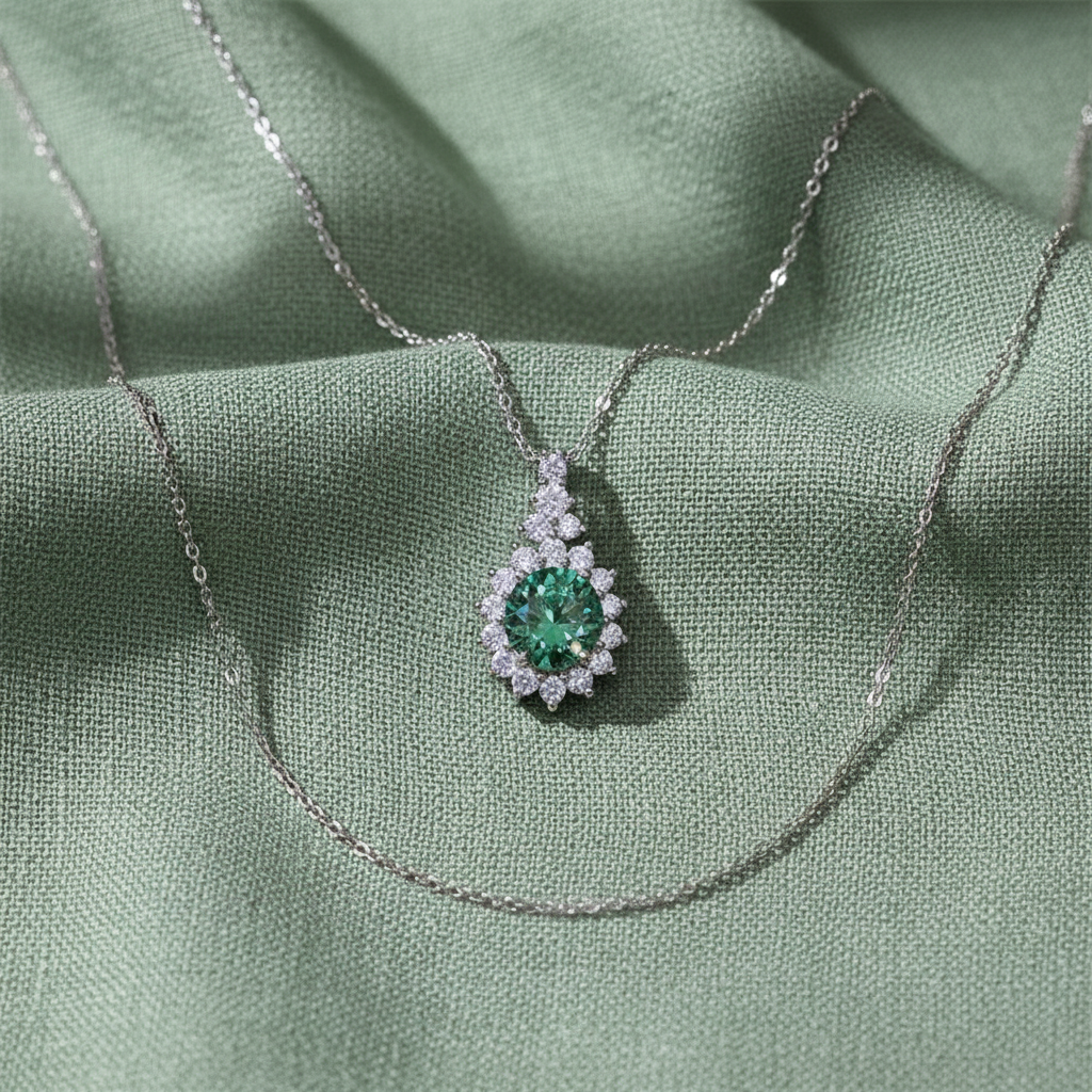 Moissanite Full Pavé Necklace – U-Shaped Pendant, White Round Stone, Modern Sparkle - Eterna