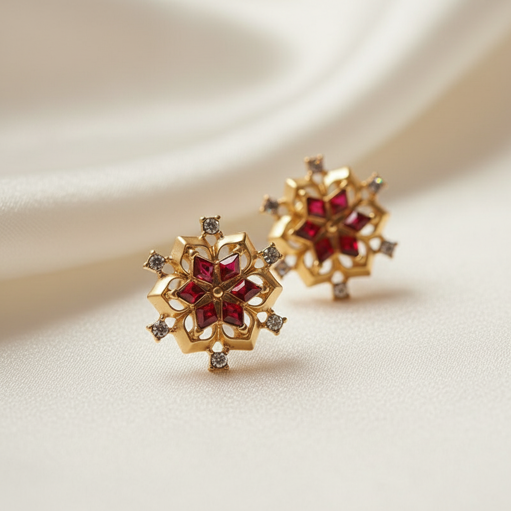 Snowflake Ruby Antique Retro Ear Clips – Vintage Glamour, No Piercing Required - Eterna