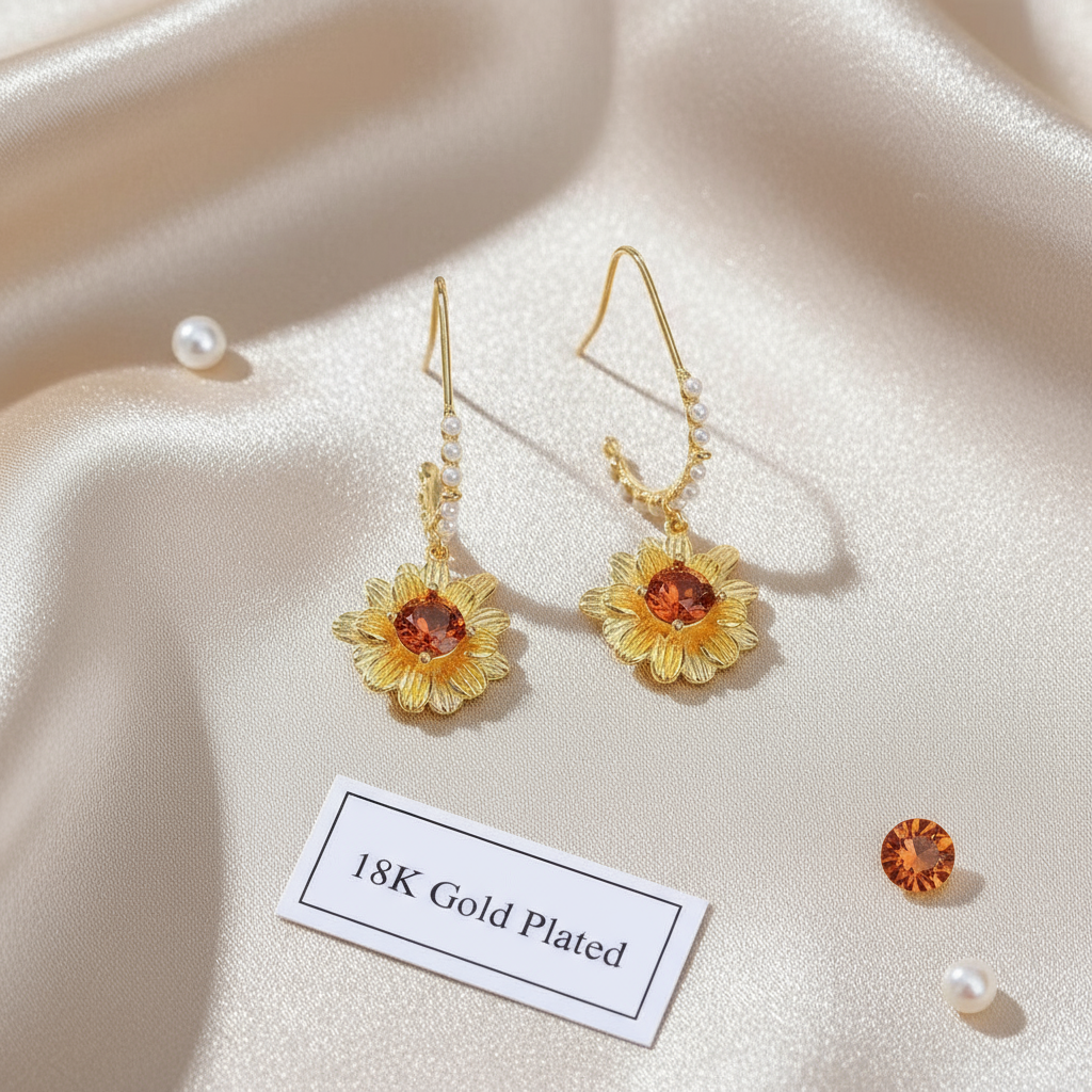 Natural Citrine Stud Earrings – 925 Sterling Silver, White or Yellow Gold Plated, 5mm - Eterna