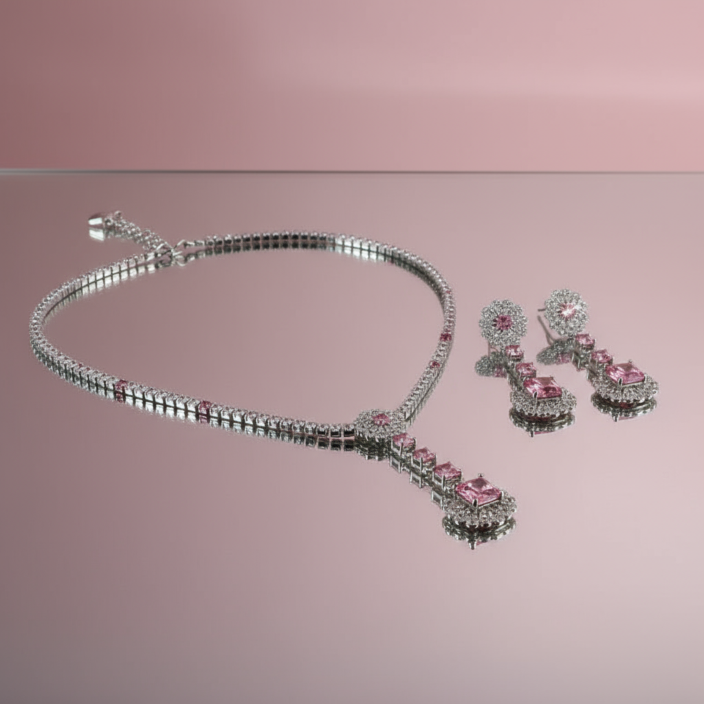 Luxury Zircon Flower Jewelry Set – Pendant Necklace & Earrings, Four Colors, Elegant Gift Set - Eterna