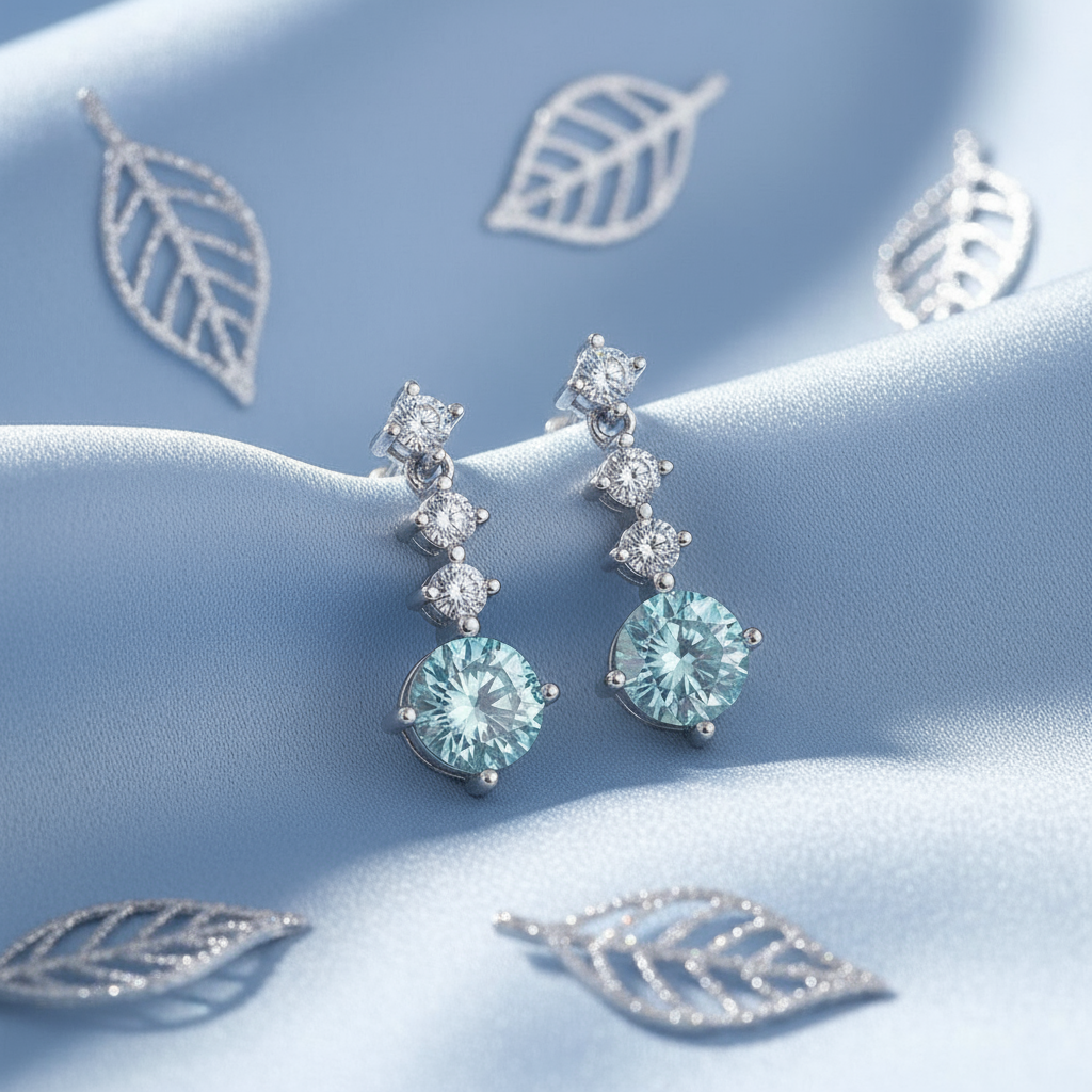 Blue Moissanite Stud Earrings – 6.5mm, Sterling Silver Setting, Vibrant Faceted Brilliance - Eterna