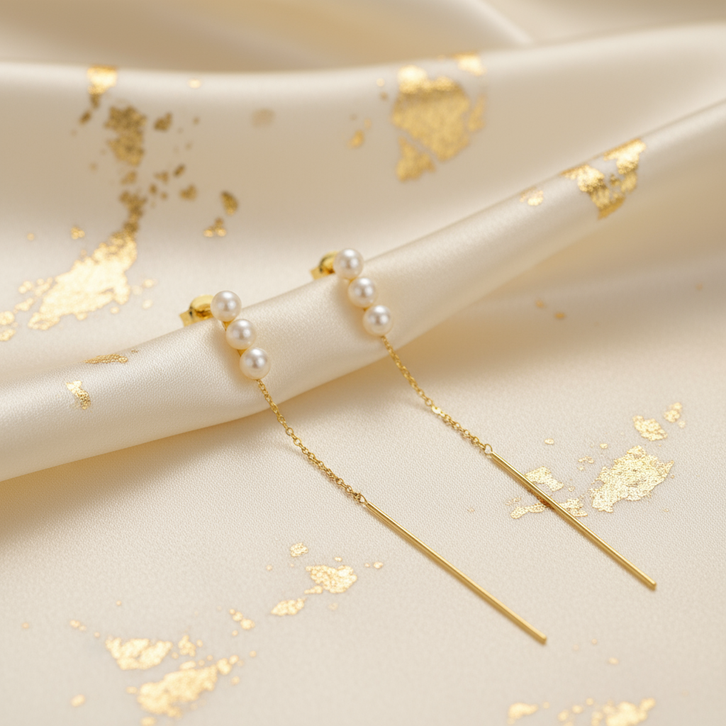 Natural Pearl Tassel Drop Earrings – Silver-Plated, Linear Bar Design, Fashion Office Style - Eterna