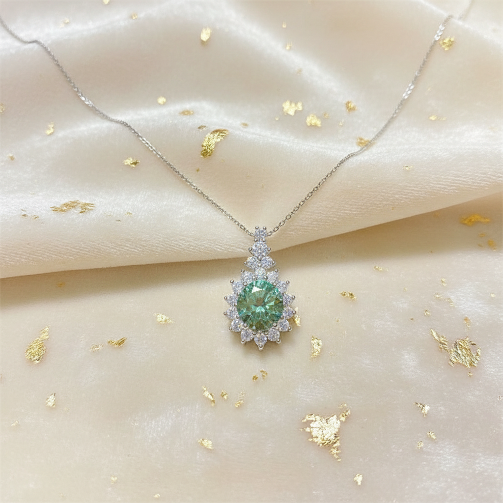 Moissanite Full Pavé Necklace – U-Shaped Pendant, White Round Stone, Modern Sparkle - Eterna