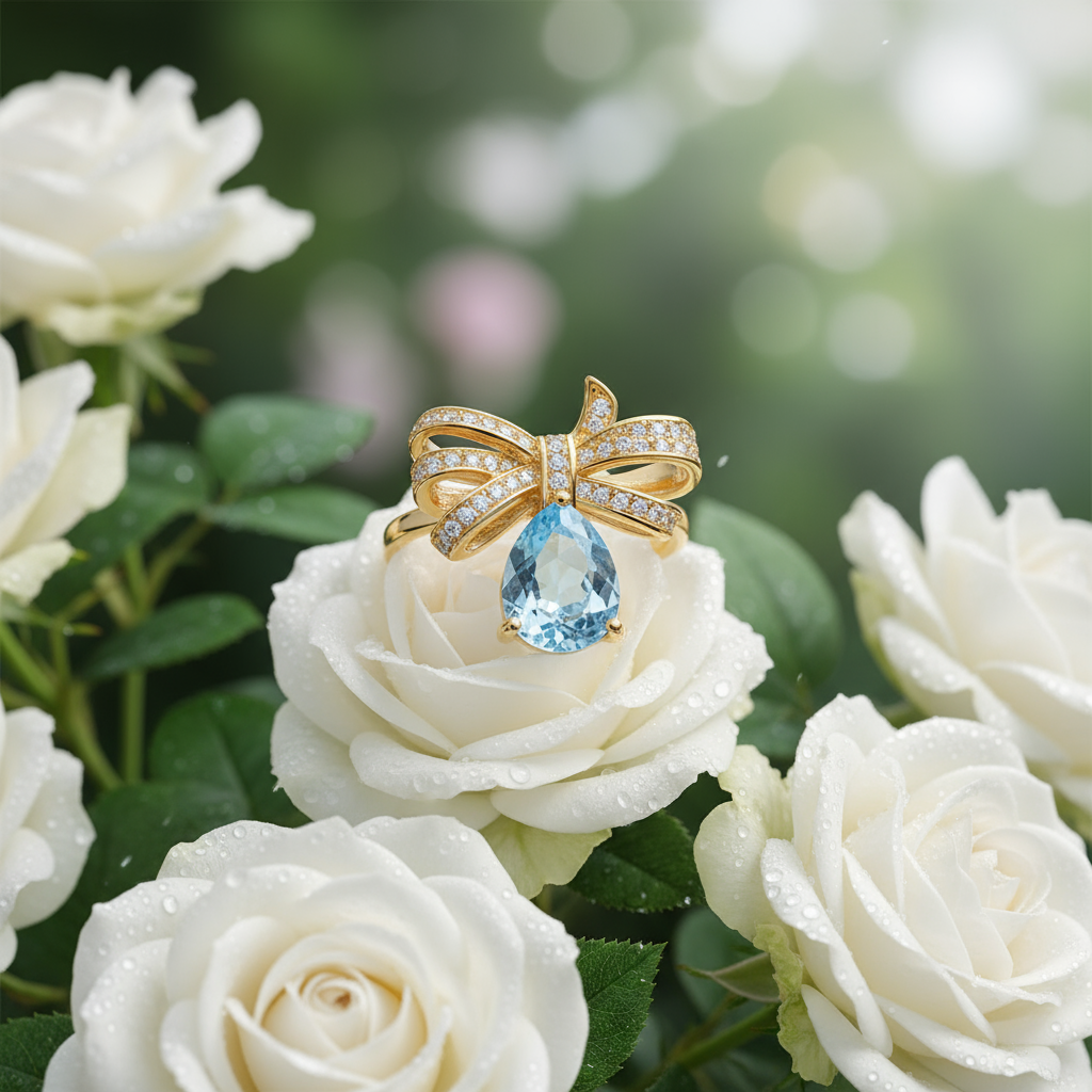 Tassel Bowknot Sterling Silver Ring – Gold Electroplated Feminine Statement Jewelry - Eterna