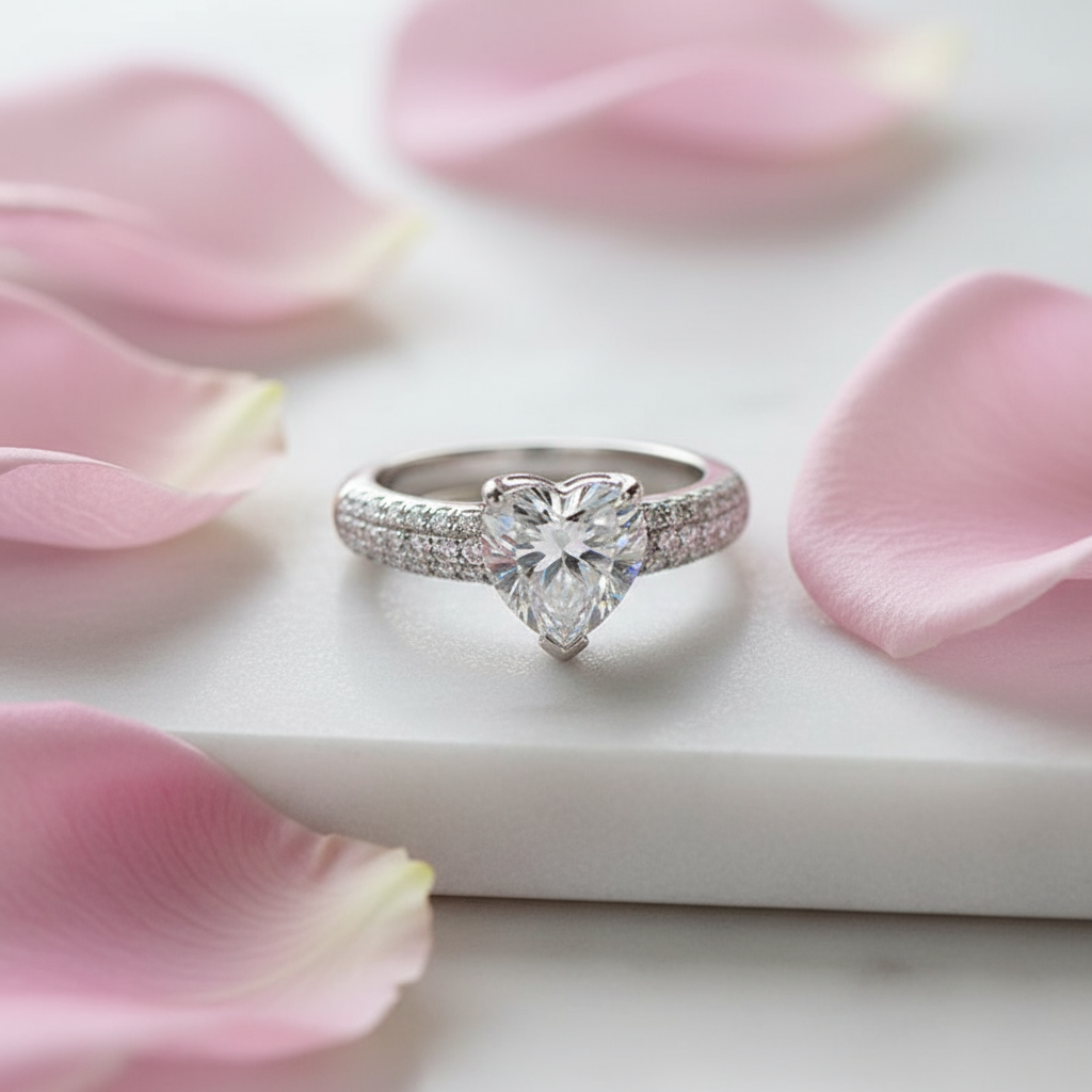 Heart-Shaped Zircon Ring – White Gold Fashion OL Geometric Women's Jewelry | Romantic Wedding & Gift-Ready Accessory - Eterna