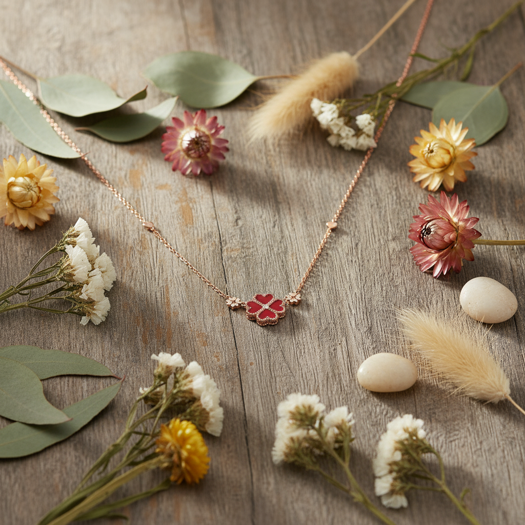 Red Turquoise Clover Necklace – Rose Gold Plated Alloy, Adjustable Cross Chain, Luxury Statement - Eterna