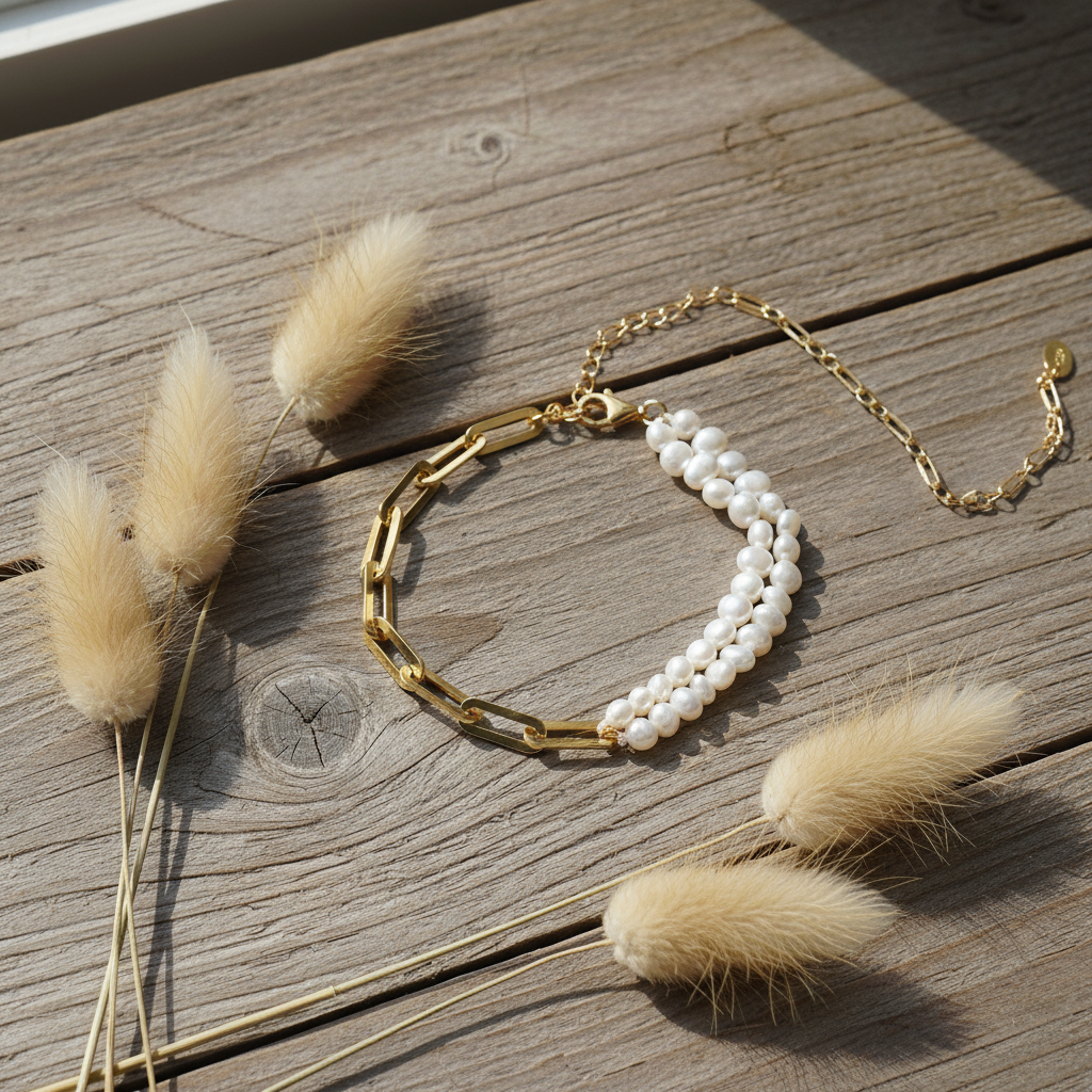 Natural Water Pearl & Sterling Silver Bracelet – 14K Gold or Platinum Finish, Geometric Elegance - Eterna