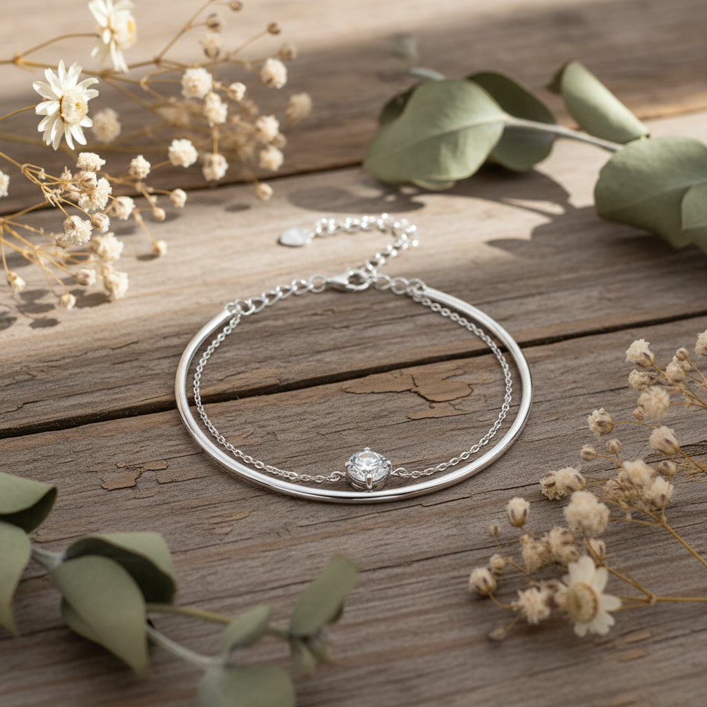 Twin Moissanite & Sterling Silver Bracelet – Double Design, K Gold or K Platinum Luxury Finish - Eterna