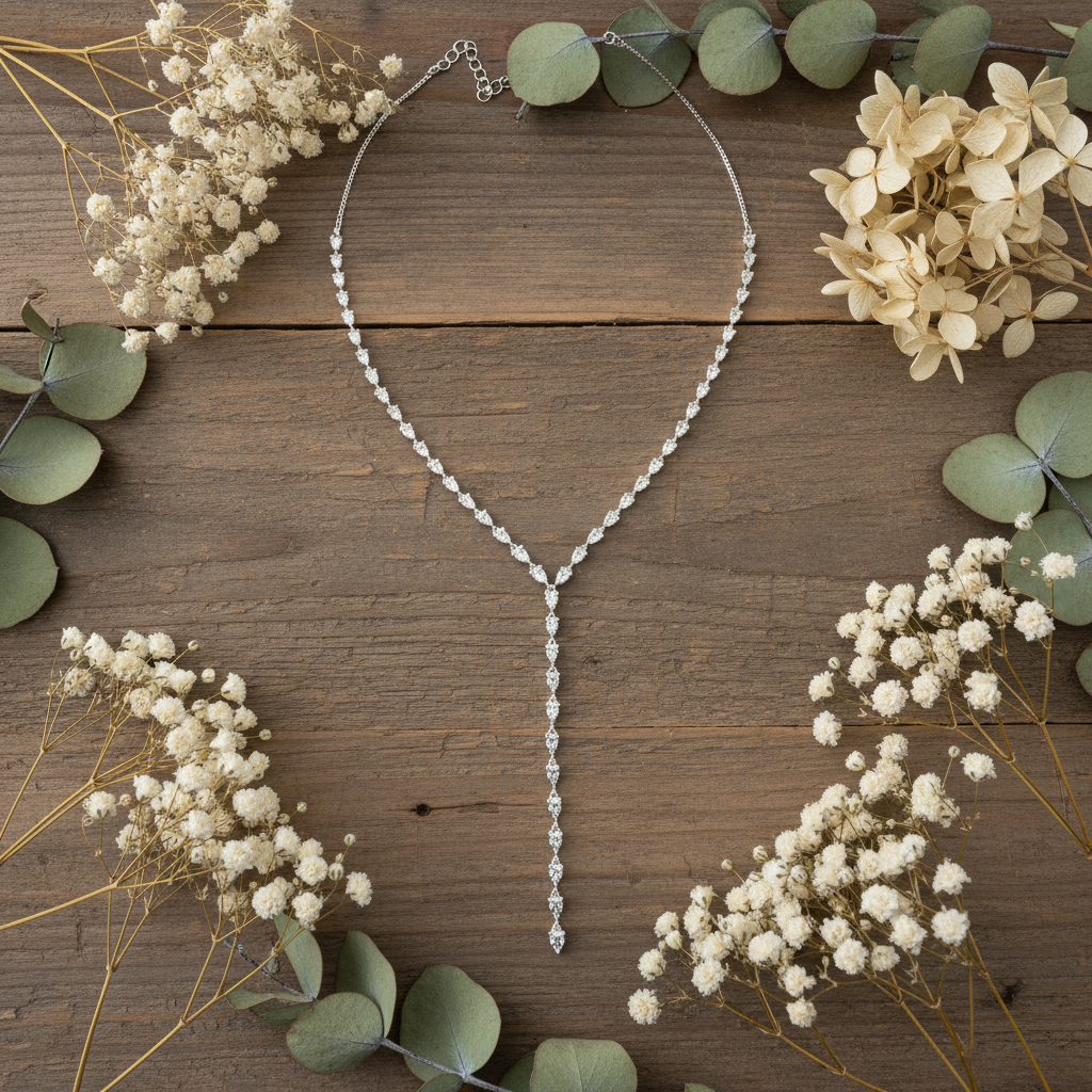 18K Gold-Plated Water Drop Zircon Tassel Necklace – Y-Shaped, French Retro Style - Eterna