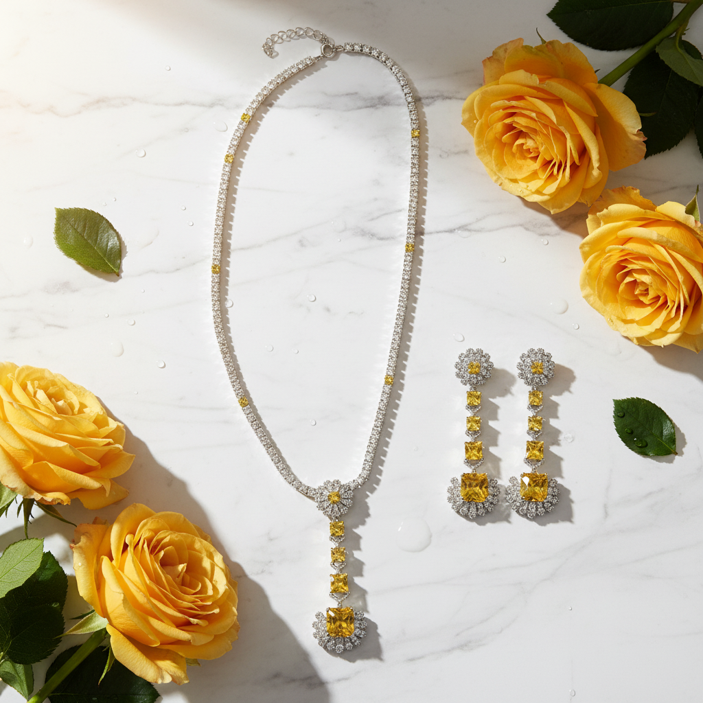 Luxury Zircon Flower Jewelry Set – Pendant Necklace & Earrings, Four Colors, Elegant Gift Set - Eterna