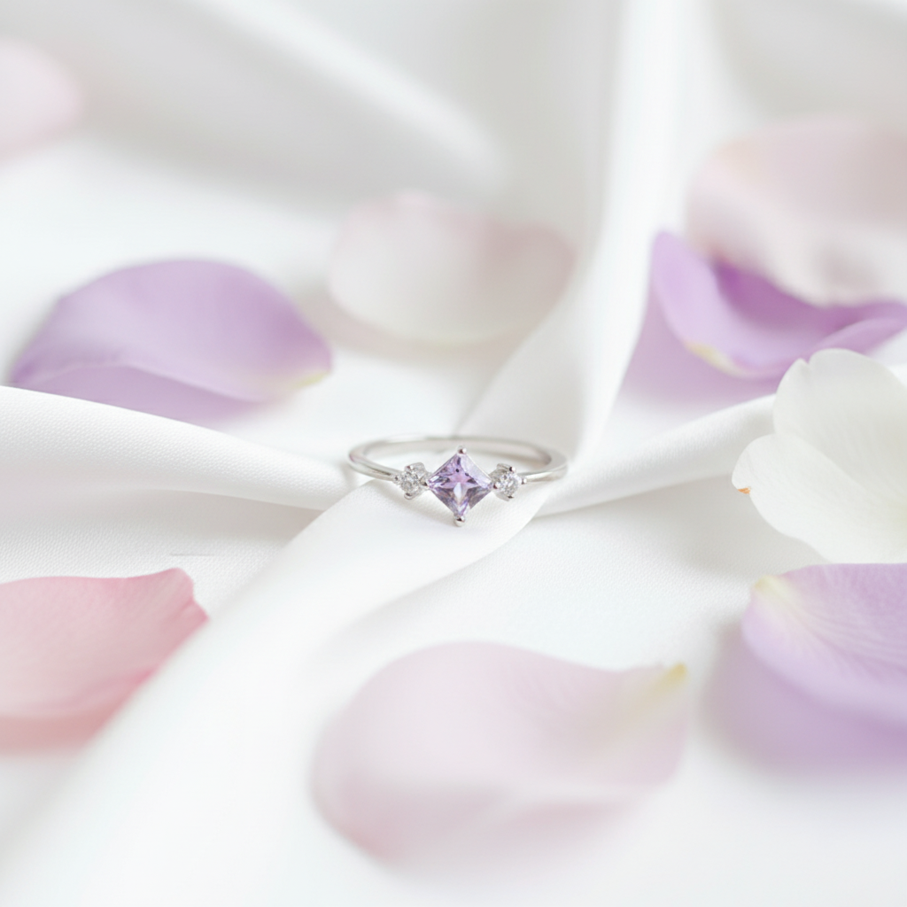 Lilac Princess Square Sterling Silver Ring - Eterna