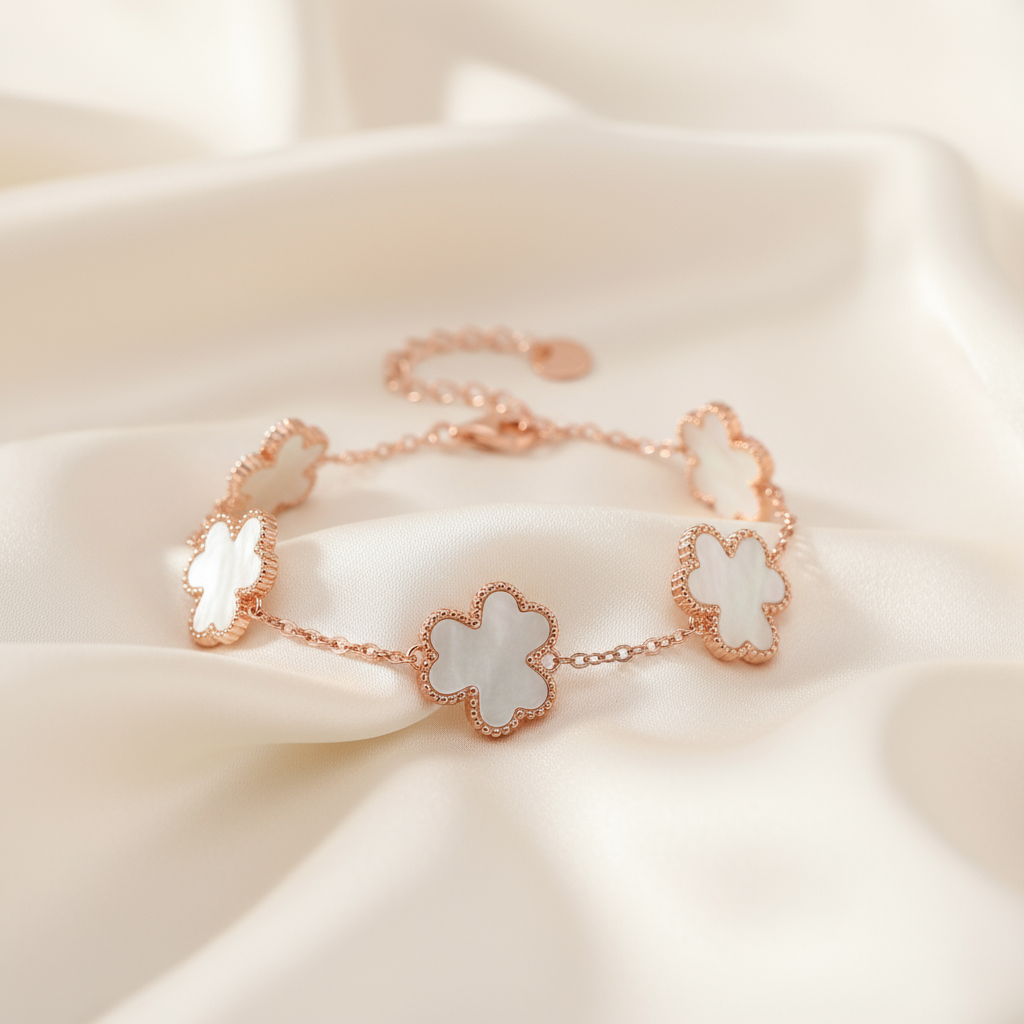 Double-Layer Four-Leaf Clover Sterling Silver Bracelet – Lucky Charm, Multiple Rose Gold Variants - Eterna