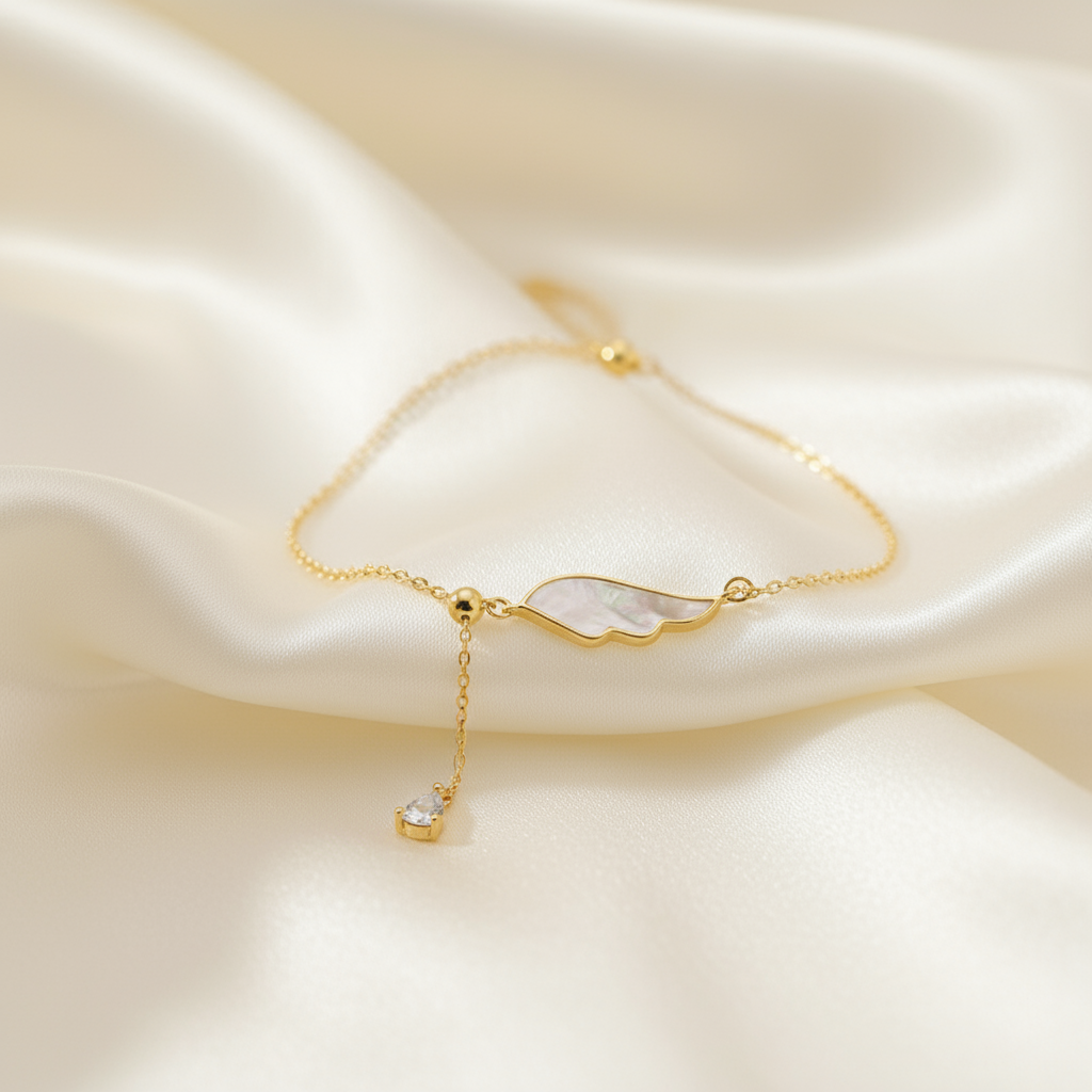 Fine S925 Sterling Silver Link Chain Bracelet – Light Beads, White Shell, Wings & Tassel, Silver or Gold Finish - Eterna