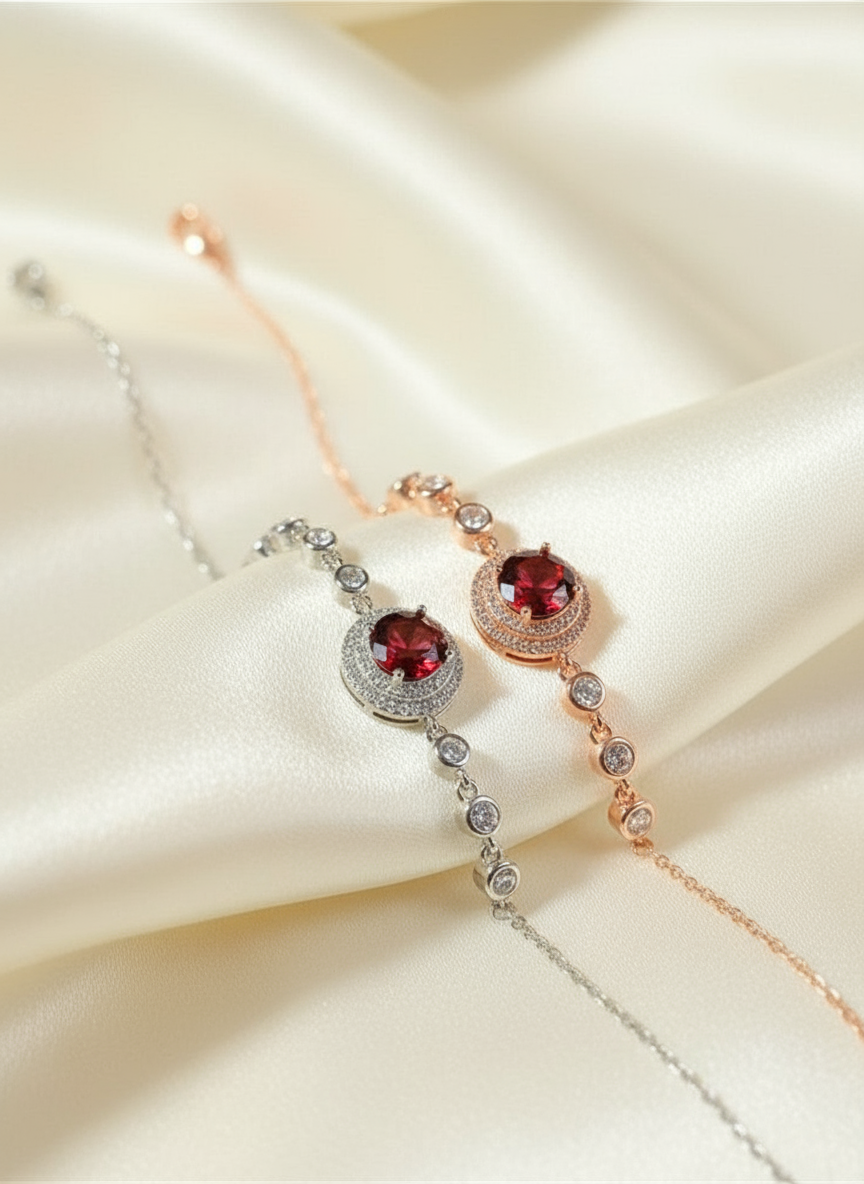 Natural Garnet Bracelet – Sterling Silver, Rose Gold or White Gold Finish - Eterna