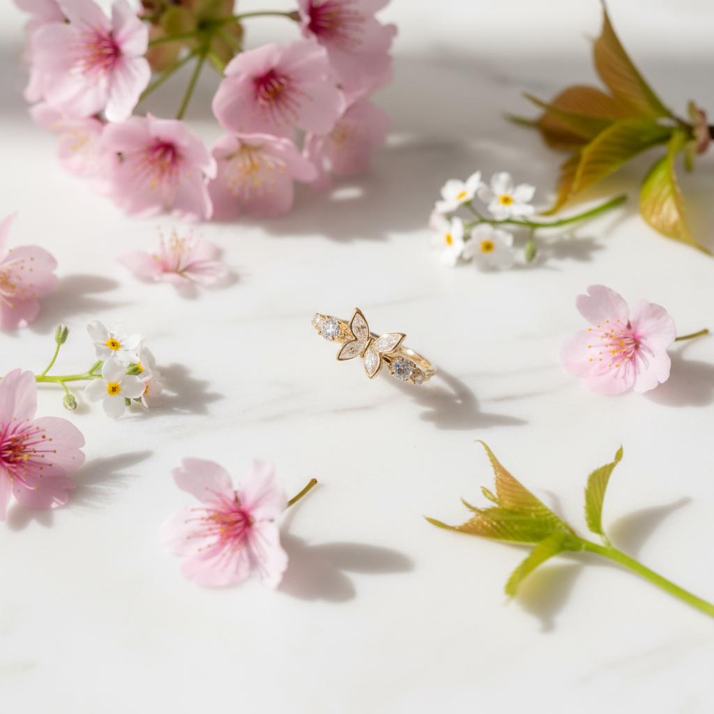 Diamond Inlaid Butterfly Ring – Thick Real Gold Plated Adjustable Luxury Party Jewelry | Women's Elegant Sweet Statement - Eterna