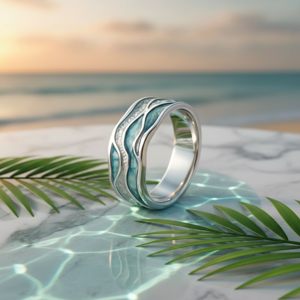 Aurora Ocean Wave Ring – Unisex Silver Beach Holiday Jewelry | Coastal-Inspired Shimmer Statement - Eterna