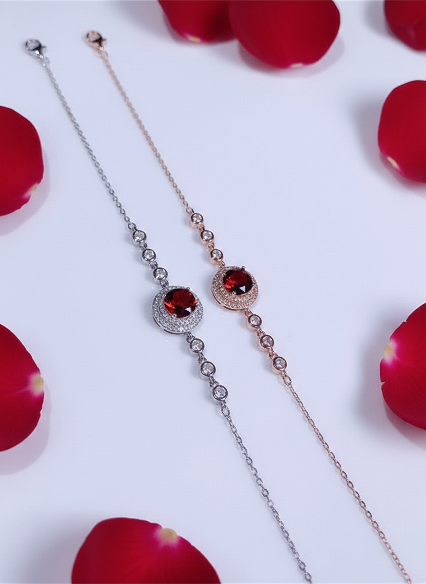 Natural Garnet Bracelet – Sterling Silver, Rose Gold or White Gold Finish - Eterna