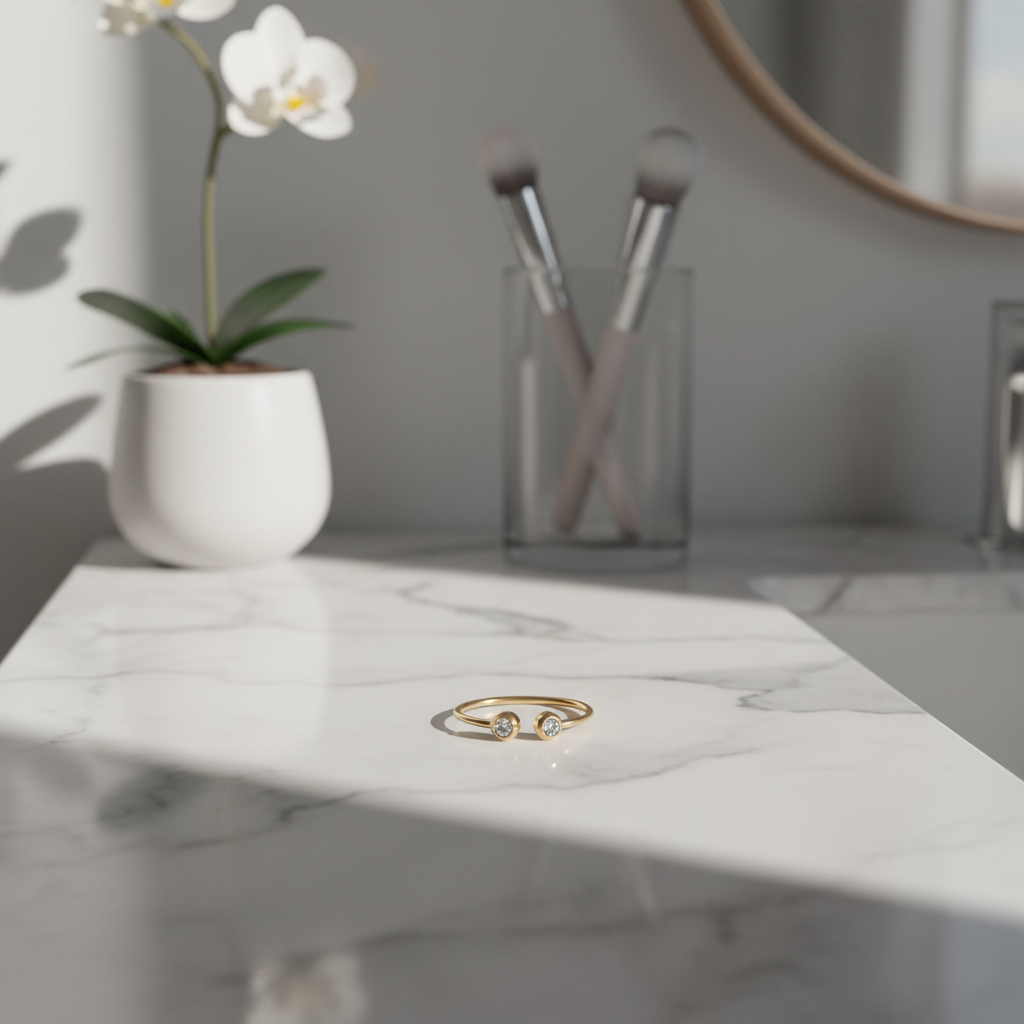 18K Gold-Plated Titanium Steel Ring – Fine Rhinestone Accents, Geometric Tree Design (Sizes 6–8) - Eterna