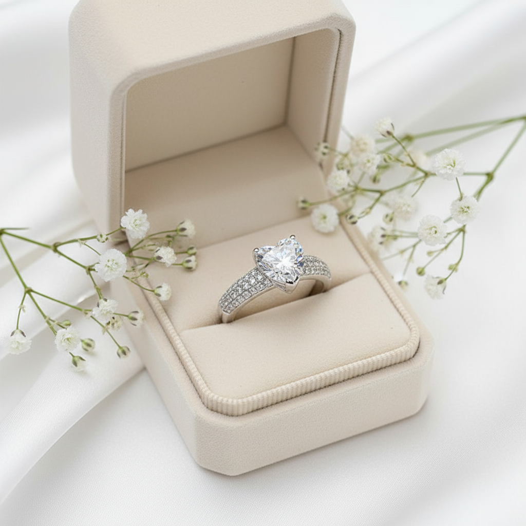 Heart-Shaped Zircon Ring – White Gold Fashion OL Geometric Women's Jewelry | Romantic Wedding & Gift-Ready Accessory - Eterna