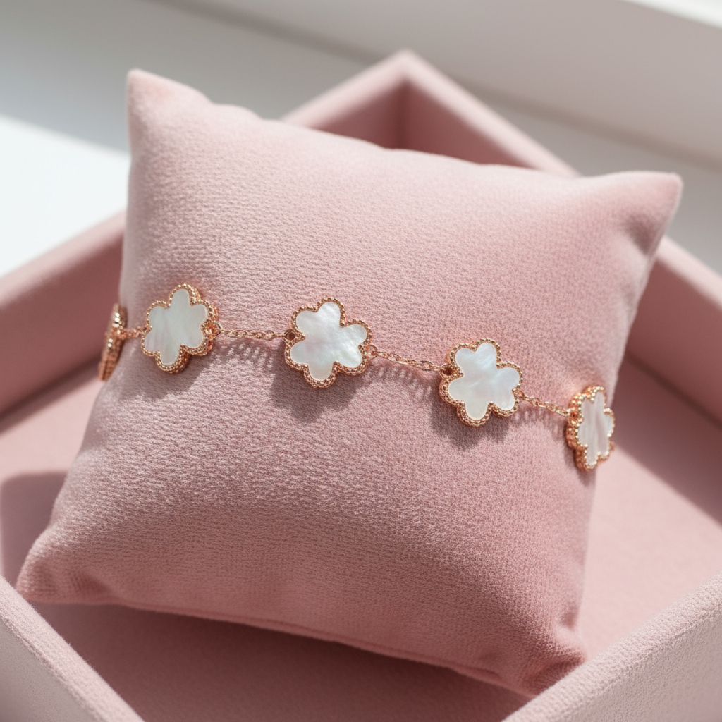 Double-Layer Four-Leaf Clover Sterling Silver Bracelet – Lucky Charm, Multiple Rose Gold Variants - Eterna