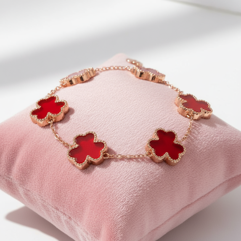 Double-Layer Four-Leaf Clover Sterling Silver Bracelet – Lucky Charm, Multiple Rose Gold Variants - Eterna