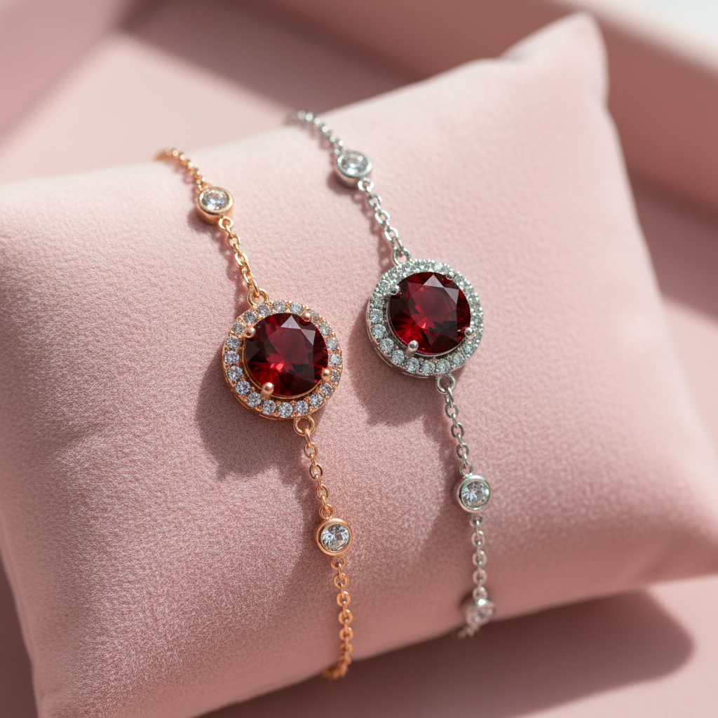 Natural Garnet Bracelet – Sterling Silver, Rose Gold or White Gold Finish - Eterna