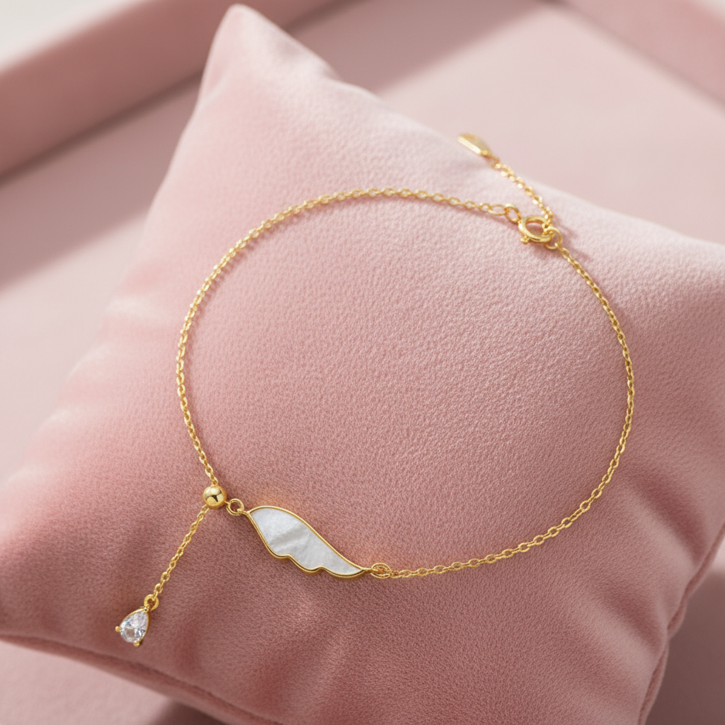 Fine S925 Sterling Silver Link Chain Bracelet – Light Beads, White Shell, Wings & Tassel, Silver or Gold Finish - Eterna