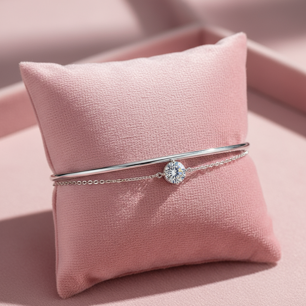 Twin Moissanite & Sterling Silver Bracelet – Double Design, K Gold or K Platinum Luxury Finish - Eterna