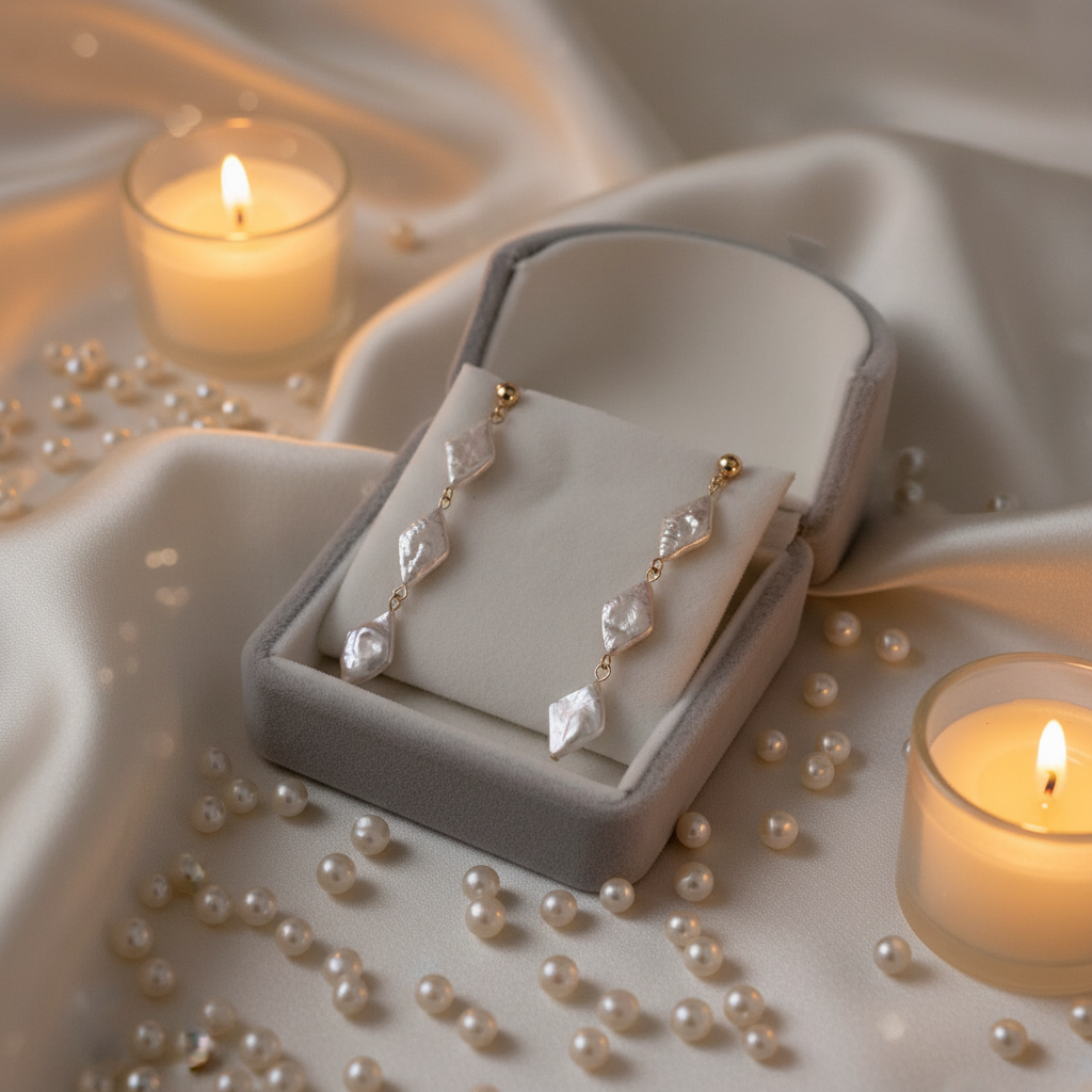 Natural Baroque Pearl Rhombus Earrings – Mother of Pearl, Statement 6cm, Pierced & Non-Pierced Options - Eterna