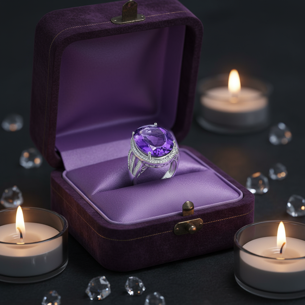 Grand Oval Amethyst Halo Ring in Sterling Silver - Eterna