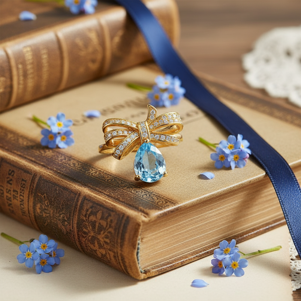 Tassel Bowknot Sterling Silver Ring – Gold Electroplated Feminine Statement Jewelry - Eterna