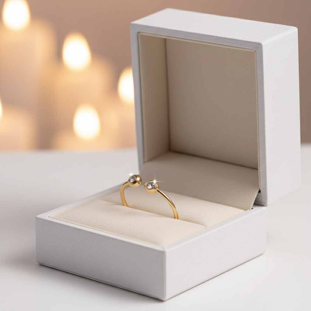 18K Gold-Plated Titanium Steel Ring – Fine Rhinestone Accents, Geometric Tree Design (Sizes 6–8) - Eterna